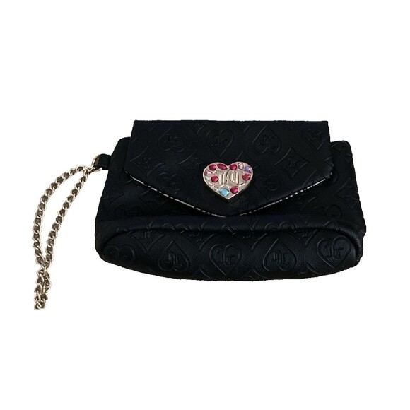 JUICY COUTURE GLITZ OUT MINI WRISTLET BLACK LICORICE FAUX LEATHER BLING BAG - Picture 1 of 11
